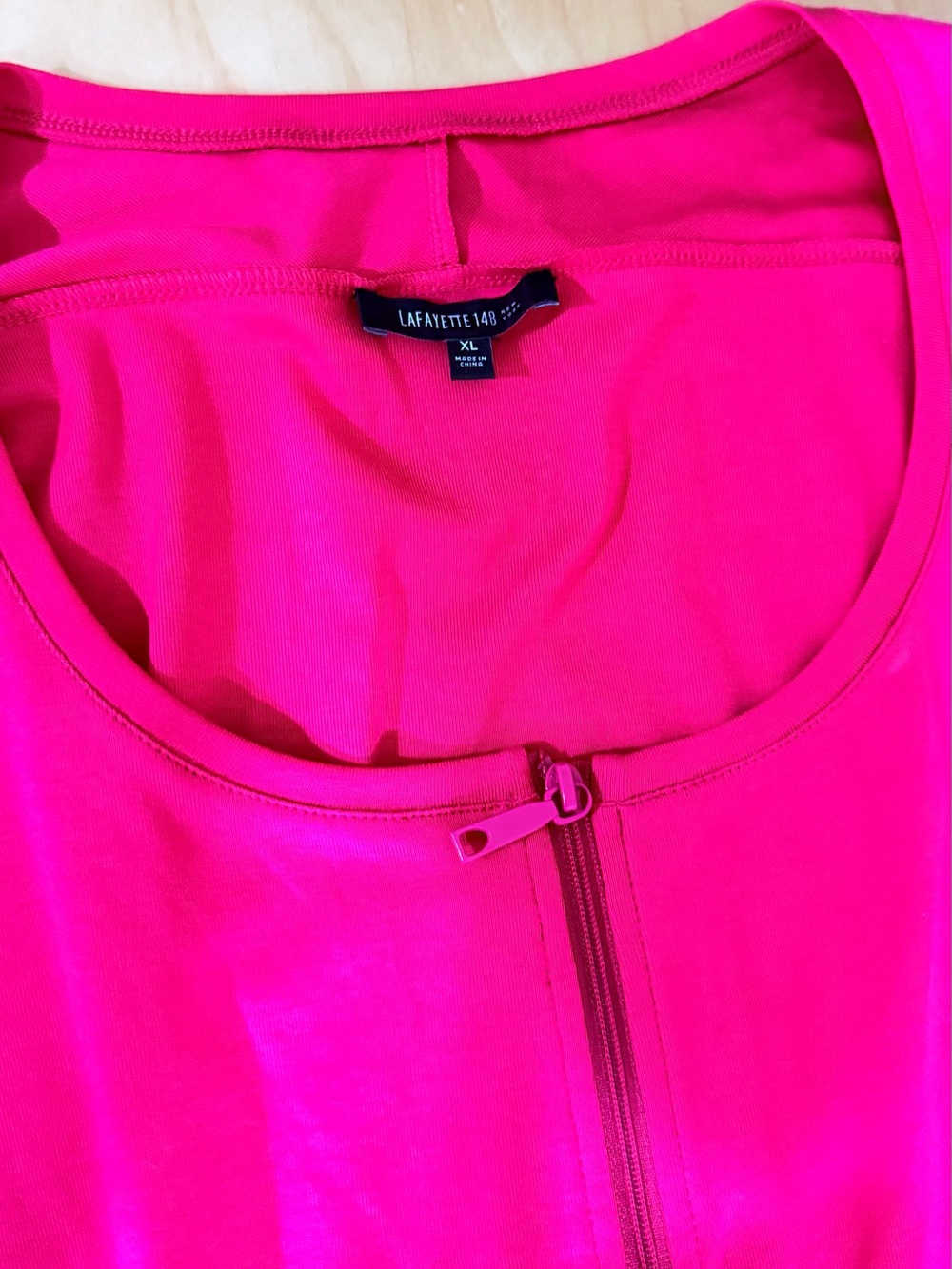 Lafayette 148 New York Bright Pink Zip-Front Short Sleeve Top